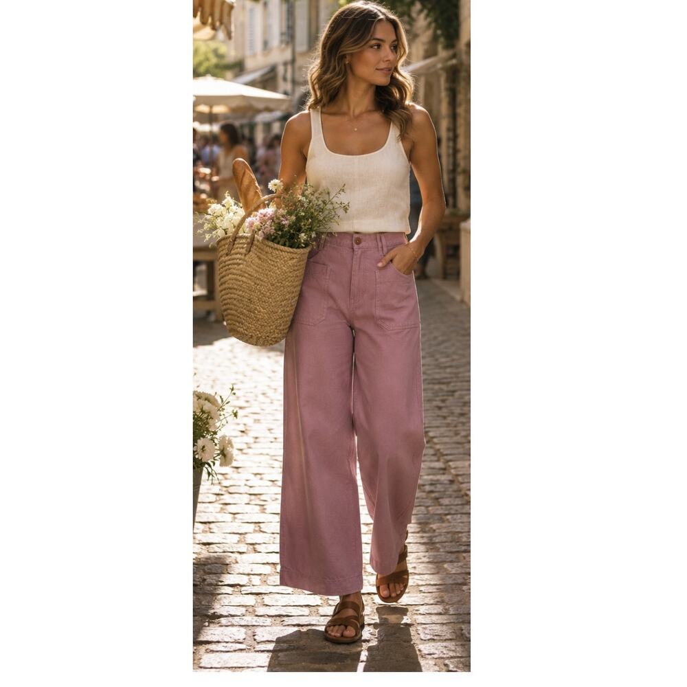 Sessùn Hendrick Wide Leg Pants Dusty Mauve Pink High Rise Cropped Cotton